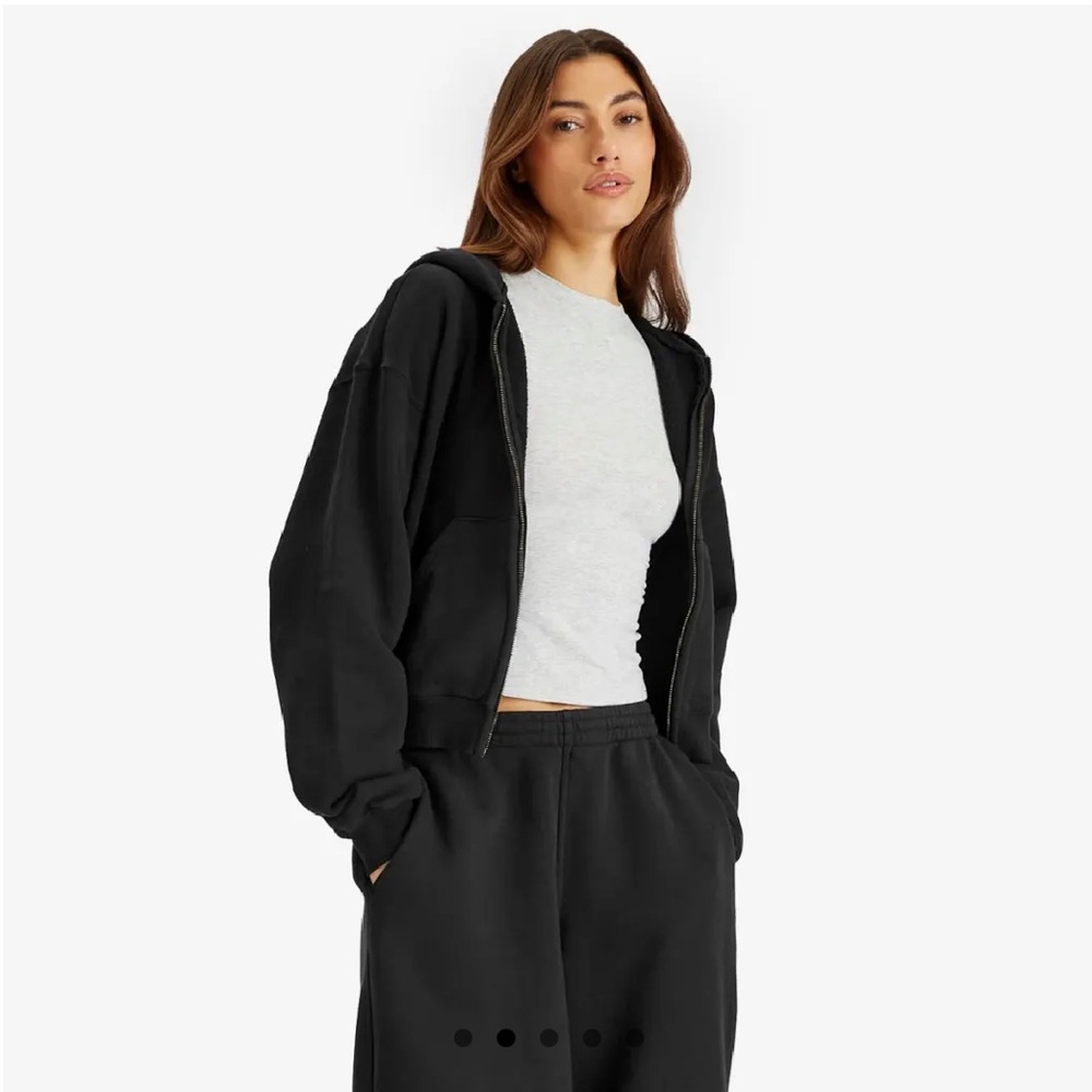 SKIMS *NWT VINTAGE FLEECE ZIP UP HOODIE | COLOR: WASHED ONYX | SIZE: L - Picture 3 of 12